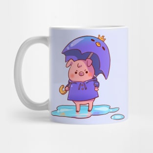 Pissed Pudgy Pig in a Purple Poncho with a Penguin Umbrella Mug